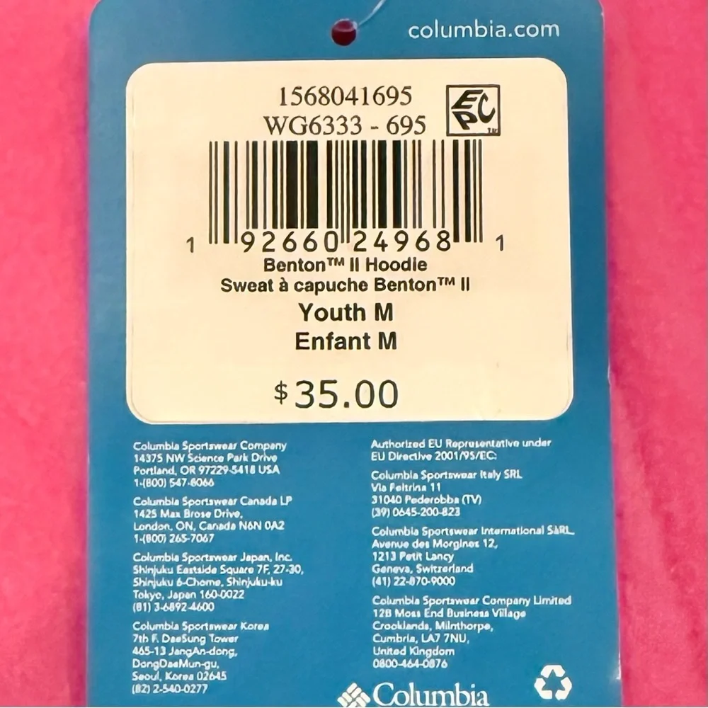 NWT Columbia Benton II girls size medium bright pink fleece hooded jacket